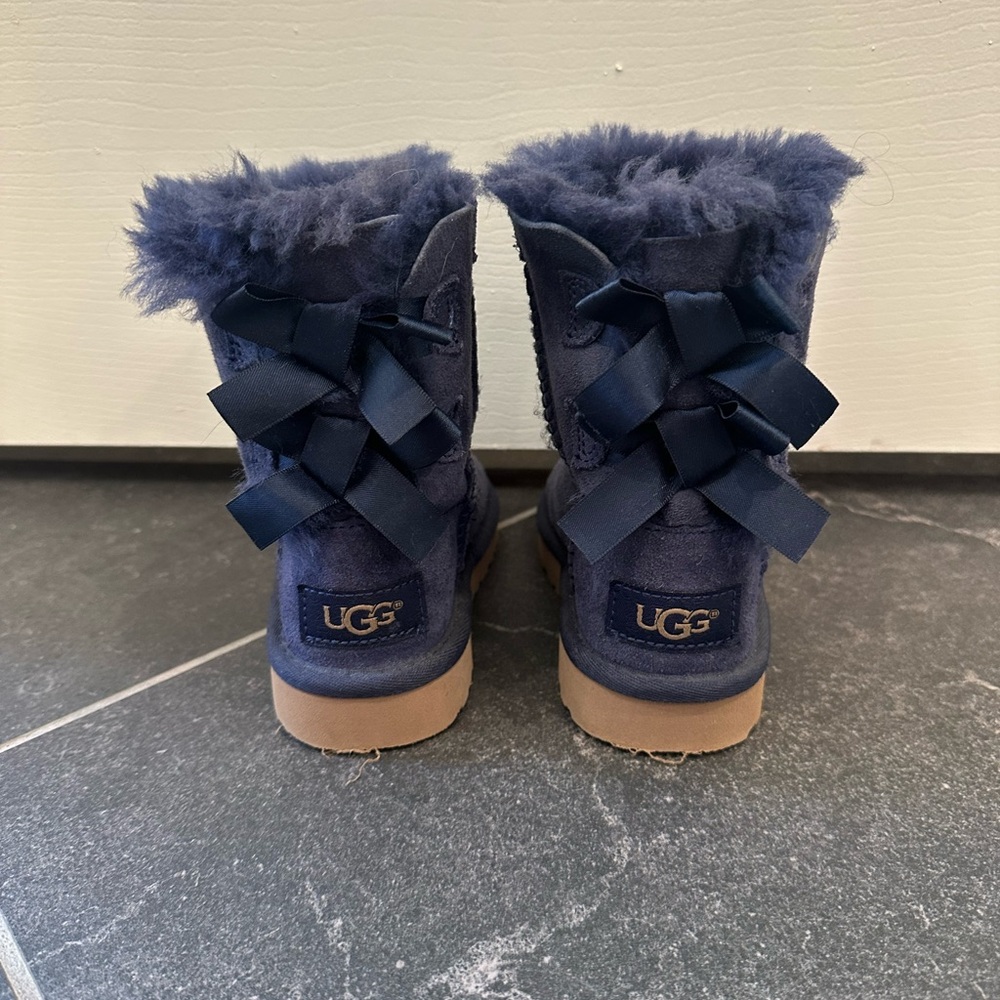 UGG Blue Boots with Fur and Ribbon Details